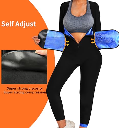 Full Body Sauna Jumpsuit Sweat Suit - Heat Trapping, Blue Lining, Large
