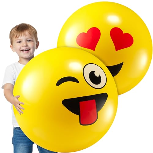 KiddieLoot 18-Inch Jumbo Happy Face Playground Balls - Pack of 2 for Kids & Toddlers
