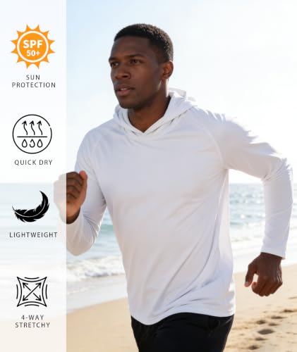 Men's UV UPF 50+ Sun Protection Hoodies 5-Pack - Long Sleeve Rash Guard Shirts, Lightweight Fishing & Swimwear