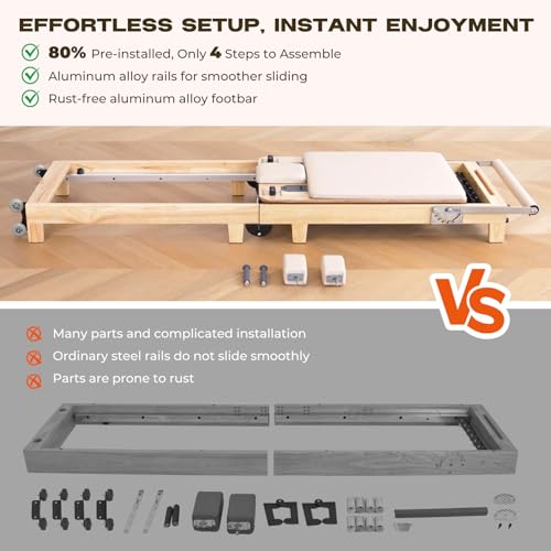 Pilates Reformer Machine - Quick-Assembly Oak Wood - Beige