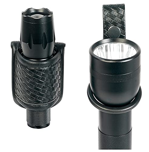TAFTACFR Basketweave Compact Flashlight Holder with Ring Strap - Open Top, Fits 1 inch & 1.9 inch Lights, D/C Cell Compatible, Basketweave Outer Snap