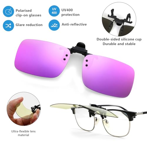 Polarized Clip-On Sunglasses 4 Pack - Fit Over Prescription Glasses - Pink & Purple