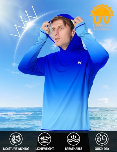 isnowood Men’s UPF 50+ Fishing Hoodie Sun Shirt Long Sleeve – Large, Royal Blue Gradient