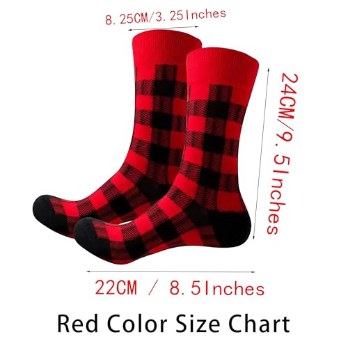 Buffalo Plaid Crew Socks - Soft Cotton Hiking Socks for Women - Red