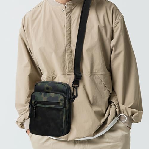 Lohol Camo Green Water-Resistant Messenger Bag for Men and Women, Adjustable Crossbody Sling Bag for Travel and Sports