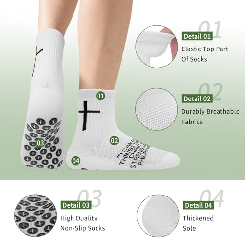 Youth Anti-Slip Soccer Socks with Cross & Philippians 4:13 - US Size 5-10