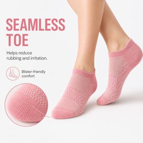 Ankle Running Socks for Women - Athletic Wicking Cushioned - Medium Pink/Purple/Blue