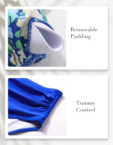 SEAFORM Women's Blue Large 2-Piece Bikini Set with Tummy Control - High Waist Swimsuit