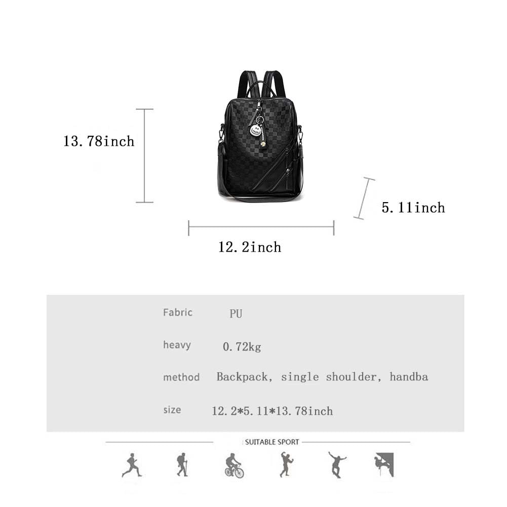 JohnMojie Checkerboard Daypack Backpack for Women, Women's Commuting PU Backpack Leisure Bag
