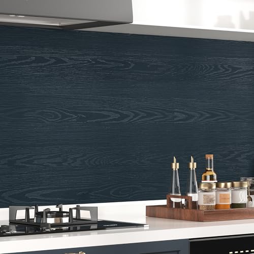 Wallercity Dark Blue Wood Wallpaper Peel and Stick Countertops Navy Blue Wood Grain Contact Paper for Cabinets Kitchen Vinyl Self Adhesive Waterproof Wall Paper for Desk Dresser Table 15.8''x78.7''
