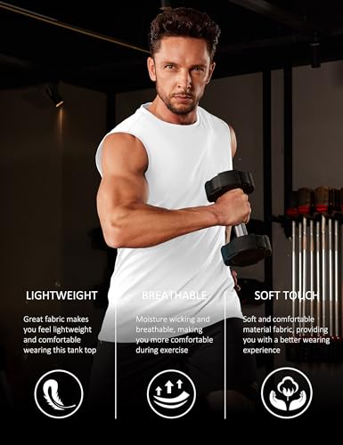 MAGCOMSEN Men's X-Large White Sleeveless Workout Tank Top - Moisture Wicking Gym Shirt