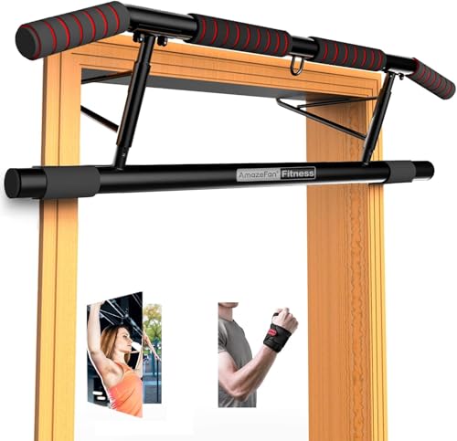 Pull Up Bar Doorway with Ergonomic Grip - Black/Red