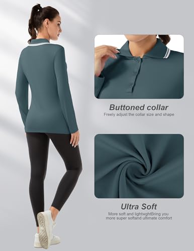Women's Long Sleeve Golf Polo Shirt - X-Small, Xmist Blue, UPF 50+