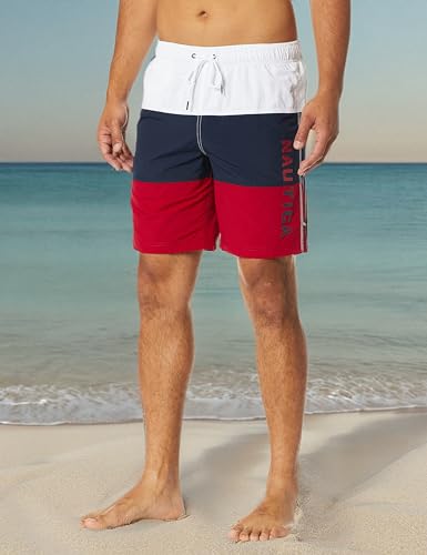 Nautica Men's Quick Dry Red Logo Swim Trunks - Medium, Tri-Block Series