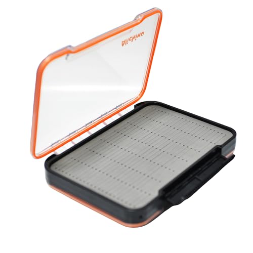 ALICHINO Large Waterproof Fly Box for Fly Files Ice Jig Storage 9x6.5x1.9 Inch Grey Foam Insert
