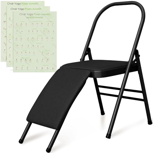 Yoga Auxiliary Chair with Lumbar Support & 3 Training Posters - Black