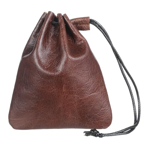 Large Leather Drawstring Pouch - Waterproof Cowhide Organizer