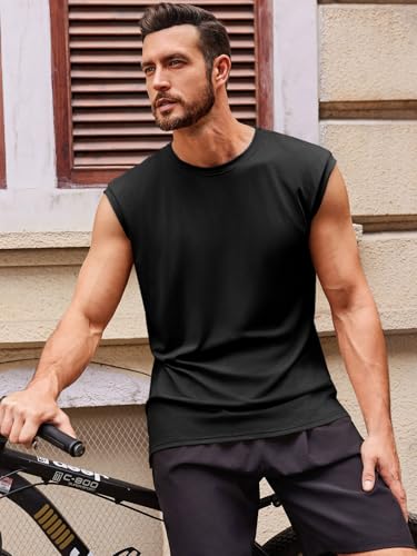 Men's Sleeveless Crewneck Tank Top - Casual Workout Gym Shirt - Black, Large