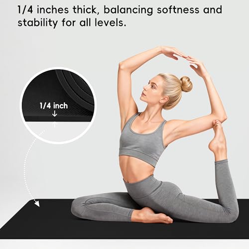 Extra Wide Yoga Mat 72" x 32" - 6mm Non-Slip TPE - Black