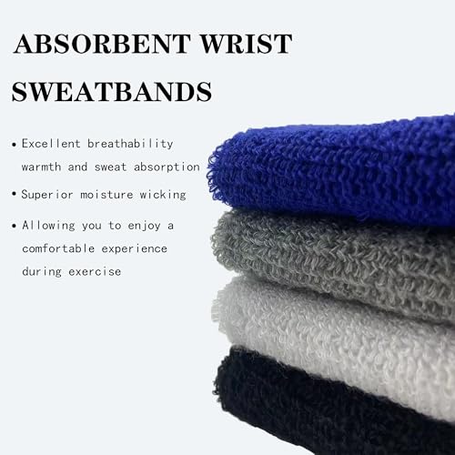 Wrist Sweatbands - 8 Pack Absorbent Cotton Bands for Sports - Red/White/Blue