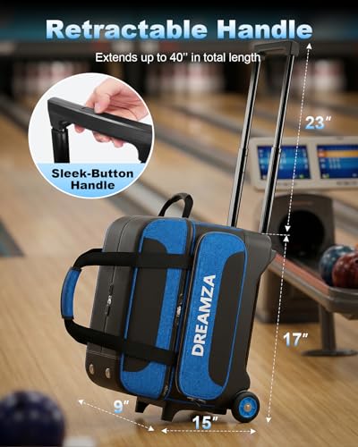 2 Ball Roller Bowling Bag with Wheels & Shoe Pocket - Blue