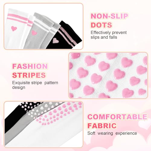Non-Slip Pilates Yoga Socks for Women with Grips - Pink Heart