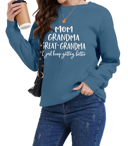 Women’s Grandma Sweatshirt Long Sleeve Great Grandma Shirt XL Blue & White
