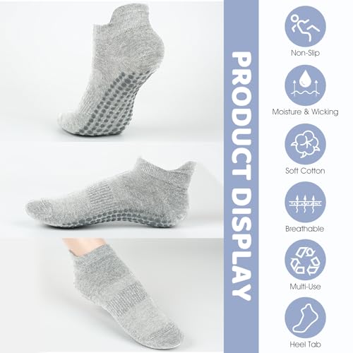 Grip Socks for Women & Men - Non-Slip Yoga & Pilates - Medium, 3 Pairs - Black/Dark Grey/Light Grey