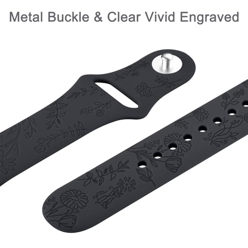 Silicone Floral Engraved Bands for Fitbit Versa - Midnight