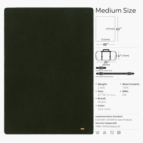 Molithe 100% Wool Blanket Olive Medium - Warm Thick Camping & Military Gear