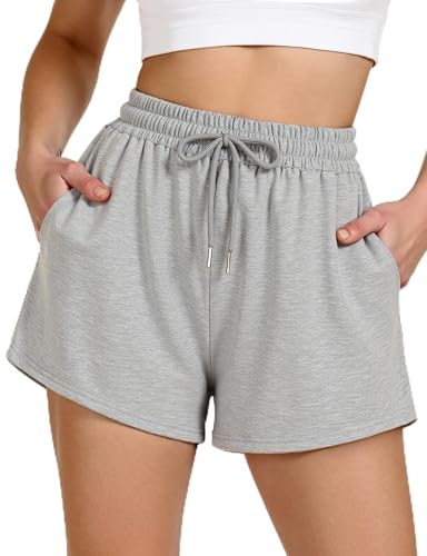 Cute Cotton Fleece Sweat Shorts with Pockets - Grey Medium