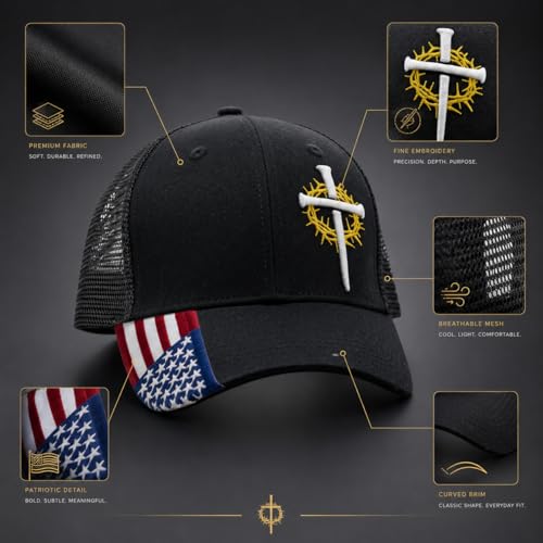 Christian Cross Baseball Cap for Men, One Size, Black | Onlydads