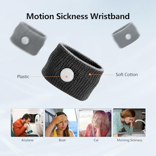Motion Sickness Wristband - Anti-Nausea Acupressure Relief, Large, 2 Pairs - Black