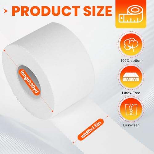 White Athletic Tape 16 Pack, 1.5" x 160 Yds for Ankle & Wrist Support