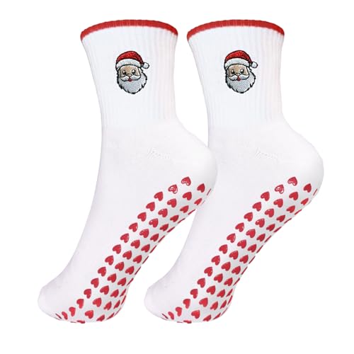 Women's Non-Slip Grip Pilates Socks - Santa Claus, Size 6-11