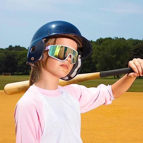 Youth Baseball Sunglasses with TR90 Frame - White Frame Pink Lenses