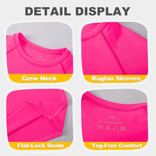 Neon Swim Shirt for Kids - Short Sleeve Rash Guard UPF 50+ - 7-8 Years / Hot Pink