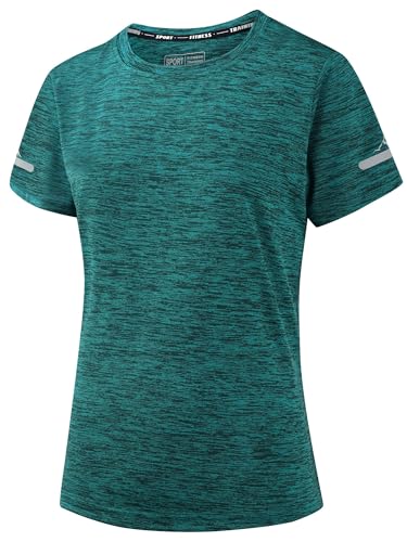 Peakwell Women's Emerald Green Workout Top - Moisture Wicking Yoga T-Shirt, Large
