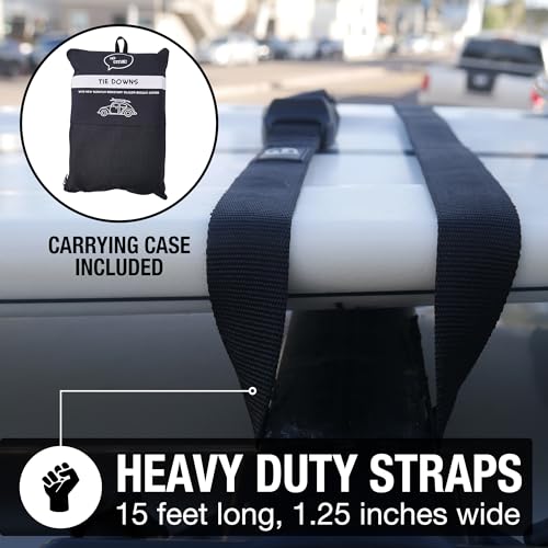 Surfboard Tie Down Straps - 15' Heavy Duty with Silicone Buckle Covers