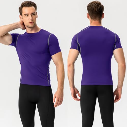 Compression Shirt for Men - Short Sleeve Workout Top - Purple - Medium