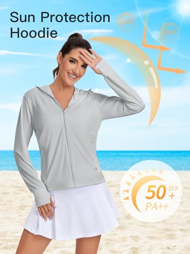 Women's Lightweight UPF 50+ Sun Protection Hoodie Jacket - Medium/Grey