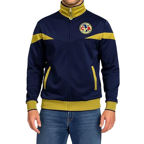 Club America Soccer Track Jacket - Unisex Adult - Navy Yellow Stripe, Large