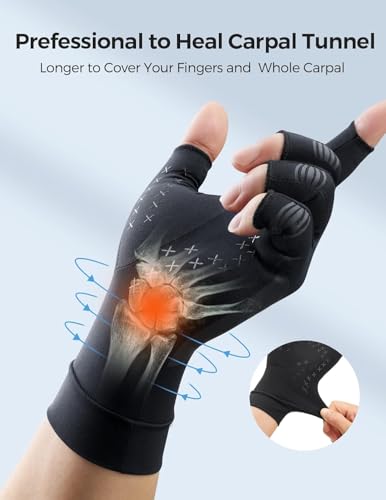 FREETOO Copper Compression Gloves Women Men Small Black Arthritis Support