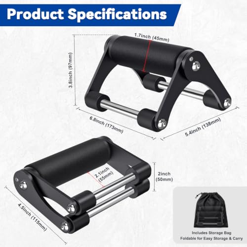 Black BeneLabel Foldable Steel Push Up Bars with Non-Slip Rubber Handles, Heavy Duty Workout Equipment for Home & Travel