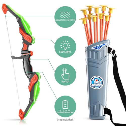 Kids Bow and Arrow Set - LED Light-Up Archery Toy with Target