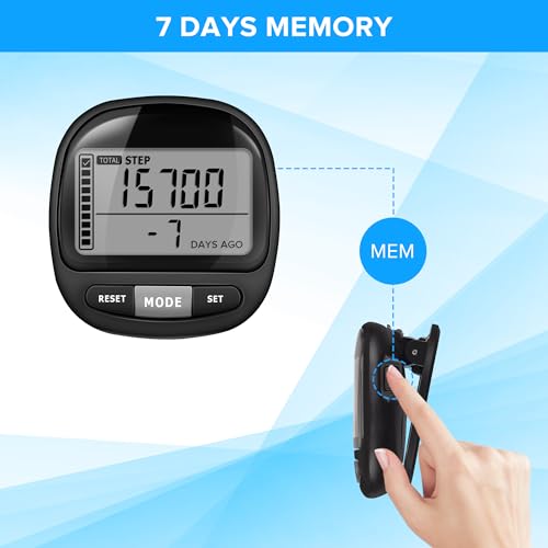 3D Pedometer Step Counter - Simple Walking Tracker with Clip