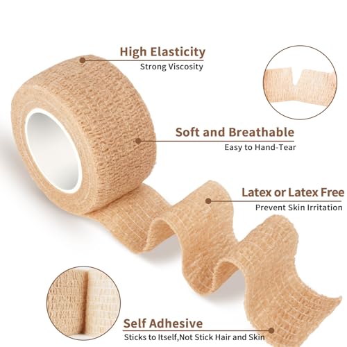 Self-Adhesive Bandage Wrap - 6 Rolls of 1 Inch Cohesive Tape