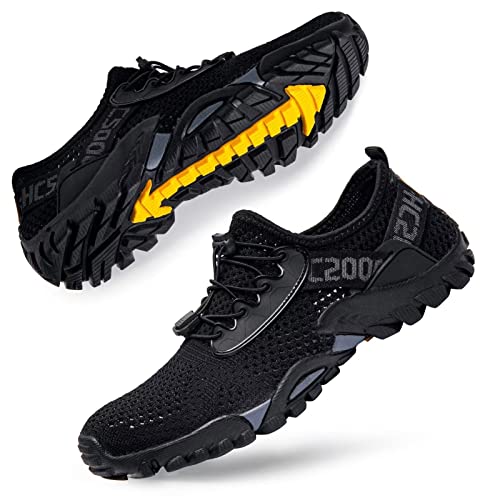 SOBASO Water Shoes Women Men Quick Dry Aqua Beach Swim Footwear All Black 12 Women / 10.5 Men