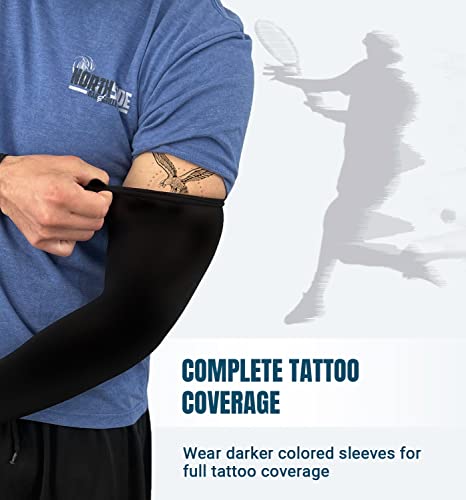 Sun Protection Cooling Arm Sleeves - Compression Tattoo Cover Up - 2 Pairs Black