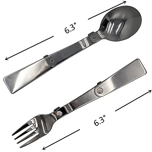 Foldable Fork and Spoon Set - Portable Travel Utensils - Silver